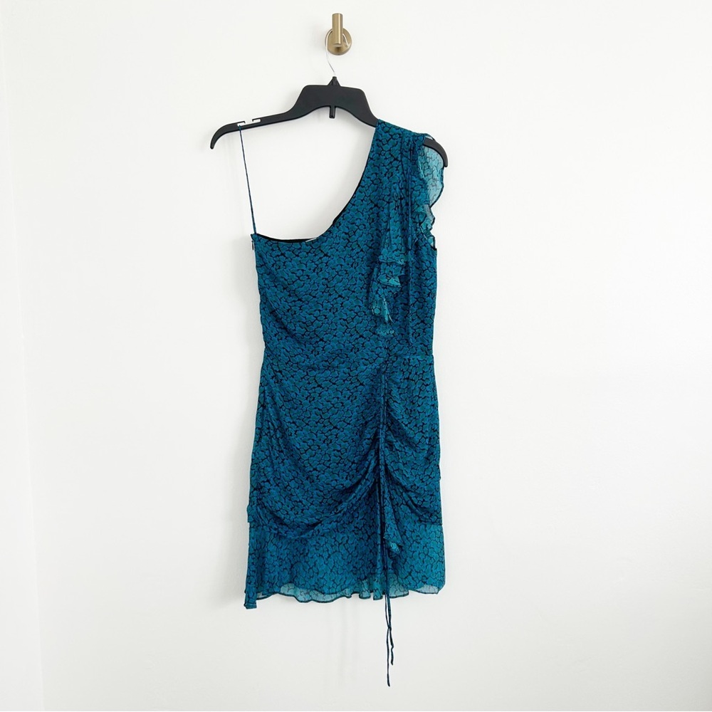 Karina Grimaldi Revolve Tana One Shoulder Ruched Mini Dress Teal Size XS - Picture 2 of 13